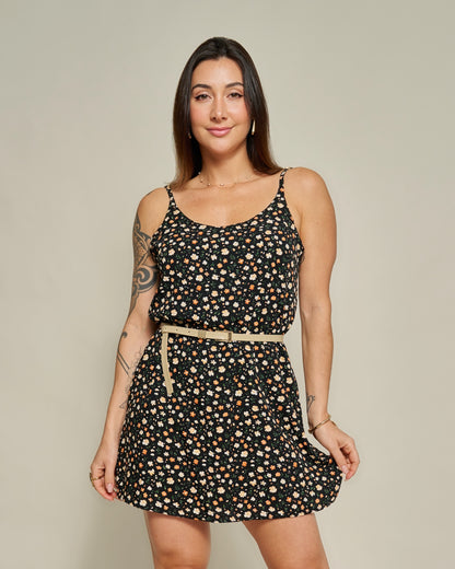 Macaquinho Vestido Floral Preto