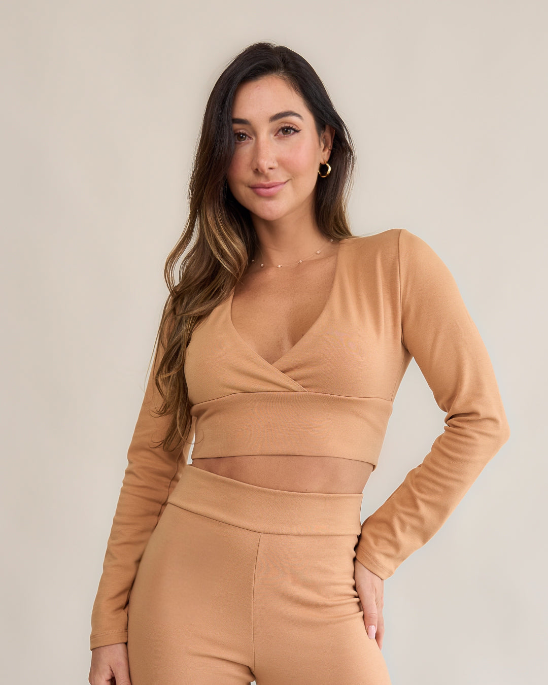 Blusa Transpassada Manga Longa Bliss Capuccino
