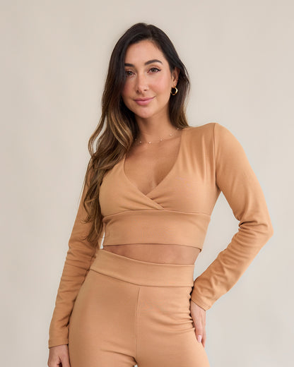 Blusa Transpassada Manga Longa Bliss Capuccino