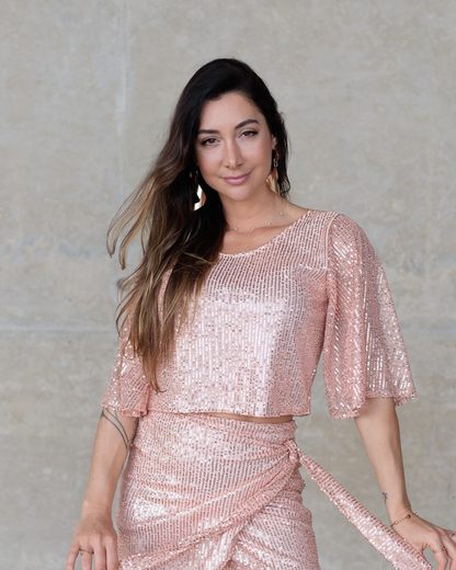 Blusa Glow Manga Curta Rosé