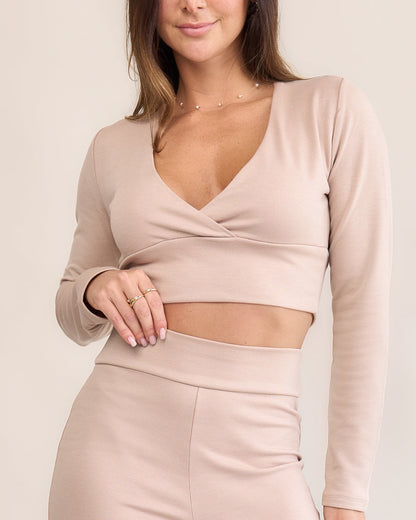Blusa Transpassada Manga Longa Bliss Areia