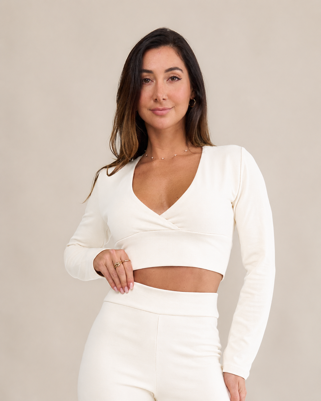 Blusa Transpassada Manga Longa Bliss Off-White