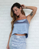 Top Acetinado Azul