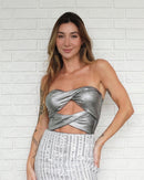 Body Recortes Brilho Prata