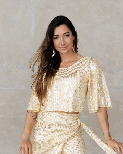 Blusa Glow Manga Curta Dourada