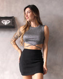 Short Saia Brilho Preto