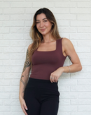 Regata Decote Quadrado Poliamida Marrom