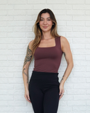 Regata Decote Quadrado Poliamida Marrom