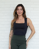 Regata Decote Quadrado Poliamida Preta