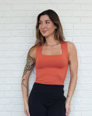 Regata Decote Quadrado Poliamida Terra Cota