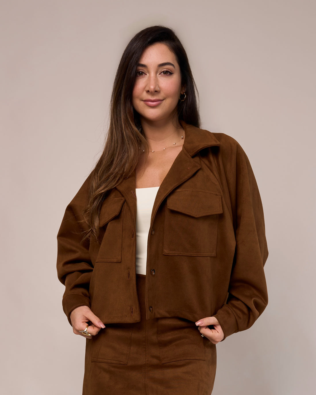 Jaqueta Over Suede Caramelo