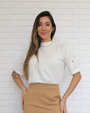 T-Shirt Ribana com Ilhós Off-White