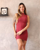 Vestido Gola Alta Vinho
